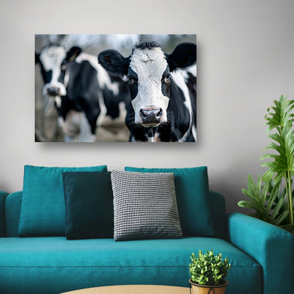 Close-up van nieuwsgierige zwart-witte koeien   canvas