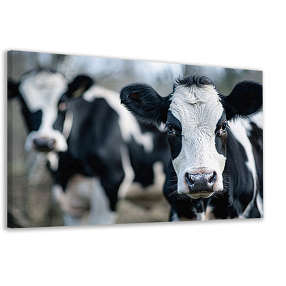 Close-up van nieuwsgierige zwart-witte koeien   canvas