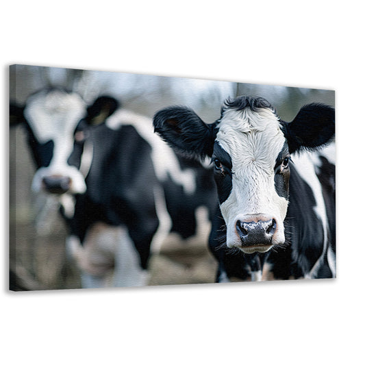 Close-up van nieuwsgierige zwart-witte koeien   canvas