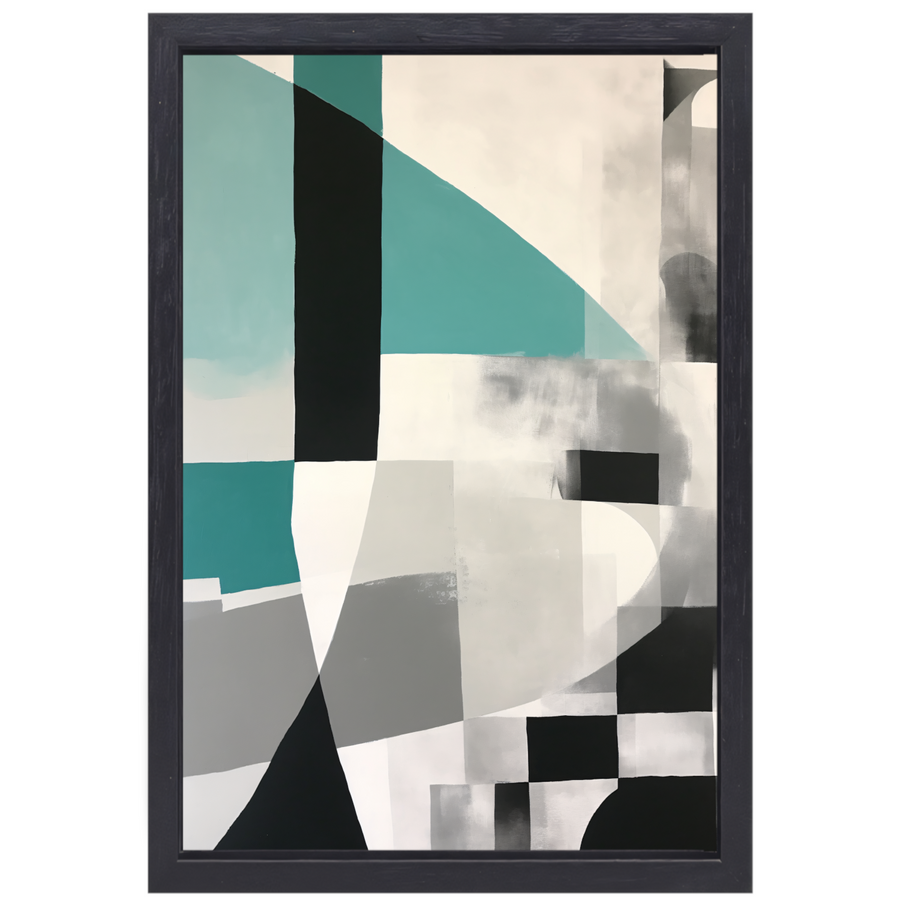 Abstracte Harmonie in Zwart en Wit canvas met baklijst