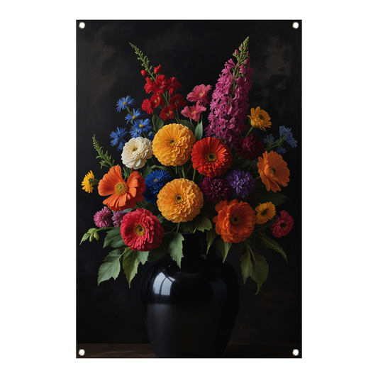 Een symfonie van bloemen in donkere elegantie tuinposter