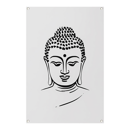 Zen Boeddha Minimalistisch Lijntekening Portret tuinposter