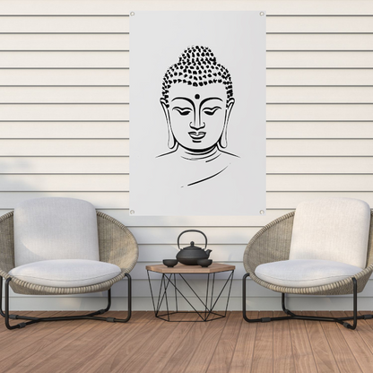 Zen Boeddha Minimalistisch Lijntekening Portret tuinposter