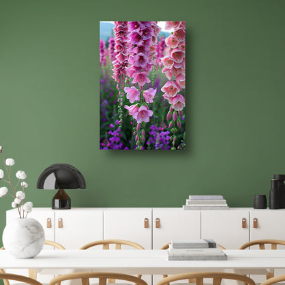Close-up van Roze Bloemen met Dauwdruppels canvas met baklijst