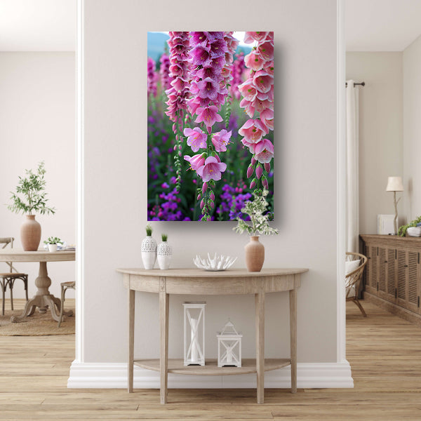 Close-up van Roze Bloemen met Dauwdruppels canvas met baklijst