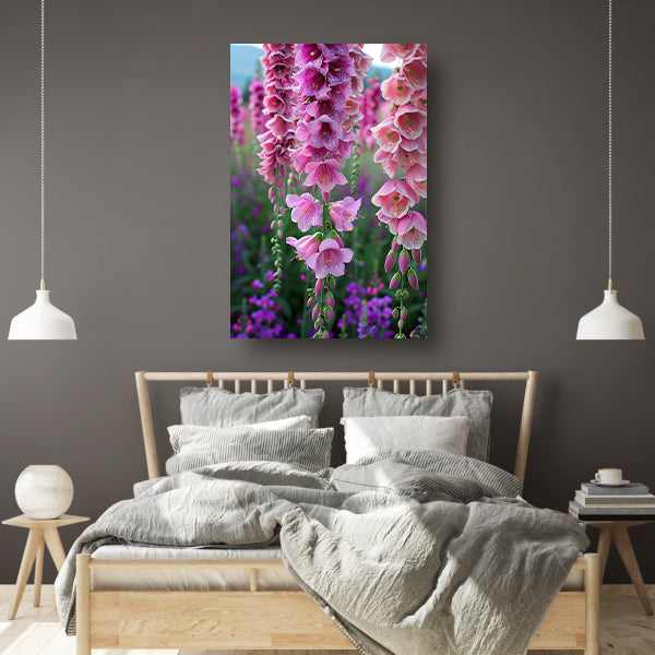 Close-up van Roze Bloemen met Dauwdruppels canvas met baklijst