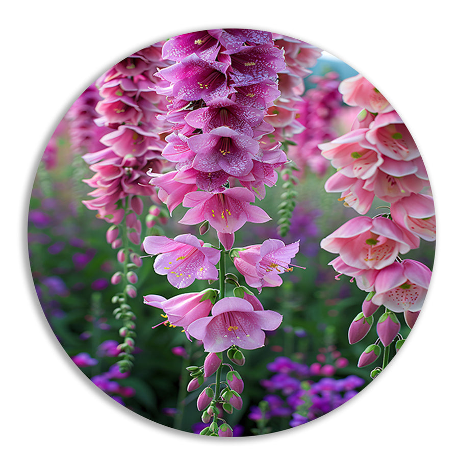 Close-up van Roze Bloemen met Dauwdruppels aluminium muurcirkel