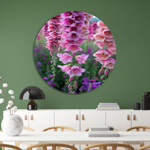 Close-up van Roze Bloemen met Dauwdruppels forex muurcirkel