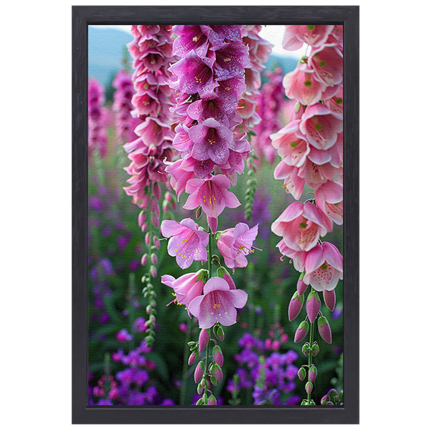 Close-up van Roze Bloemen met Dauwdruppels canvas met baklijst