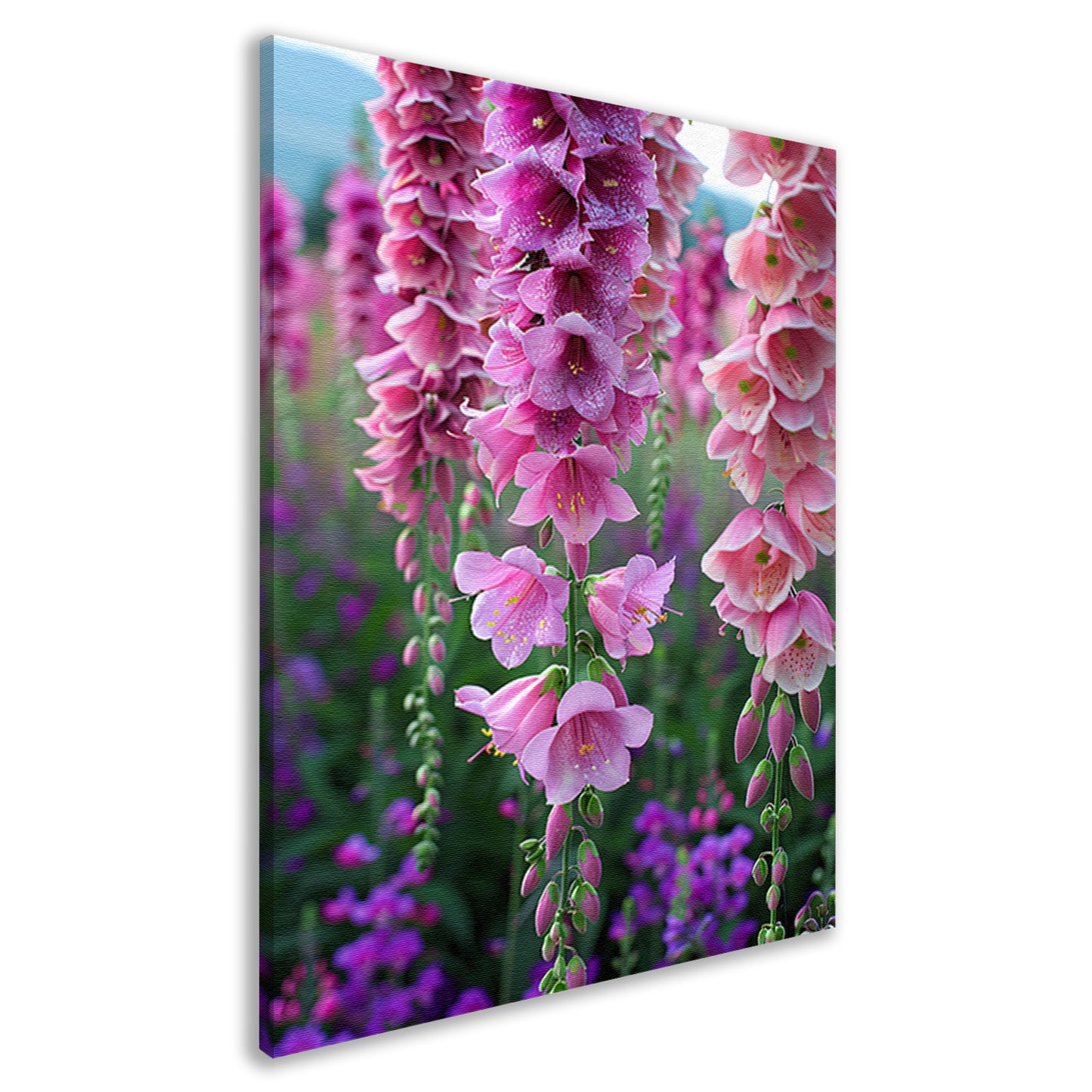 Close-up van Roze Bloemen met Dauwdruppels canvas