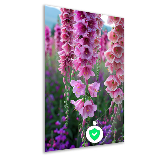 Close-up van Roze Bloemen met Dauwdruppels poster