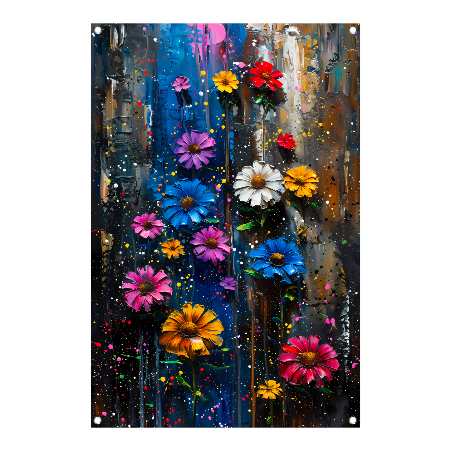 Kleurrijk abstract schilderij van levendige bloemen tuinposter