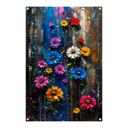 Kleurrijk abstract schilderij van levendige bloemen tuinposter