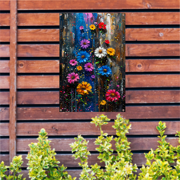 Kleurrijk abstract schilderij van levendige bloemen tuinposter