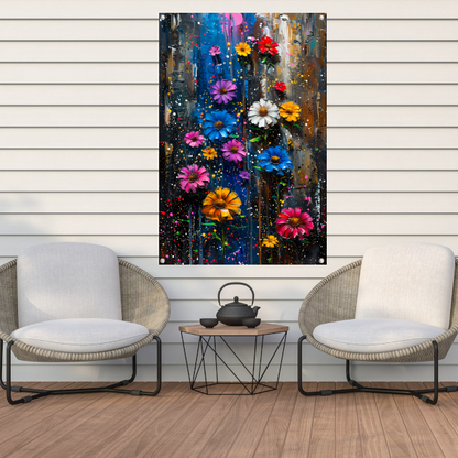 Kleurrijk abstract schilderij van levendige bloemen tuinposter