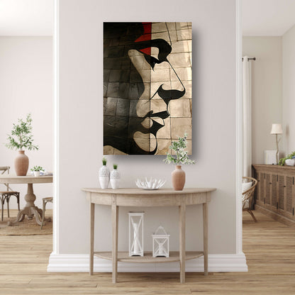 Abstract portret op moderne tegelmuur poster