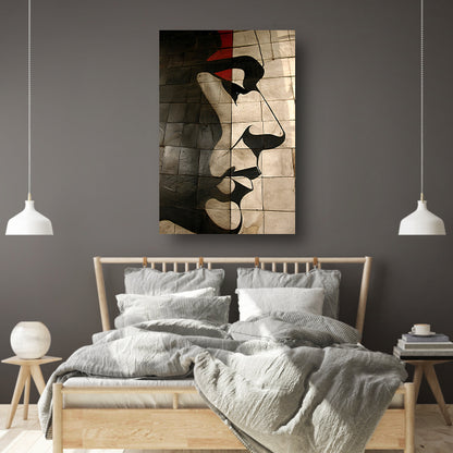 Abstract portret op moderne tegelmuur poster