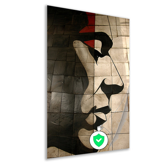 Abstract portret op moderne tegelmuur poster
