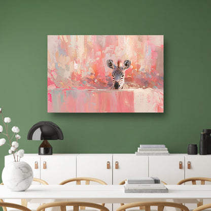 Zebra in kleurrijke abstracte kunstomgeving canvas met baklijst