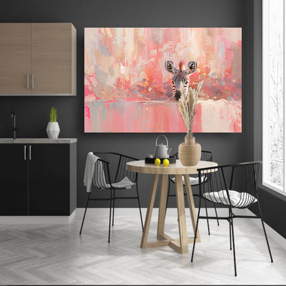 Zebra in kleurrijke abstracte kunstomgeving canvas met baklijst