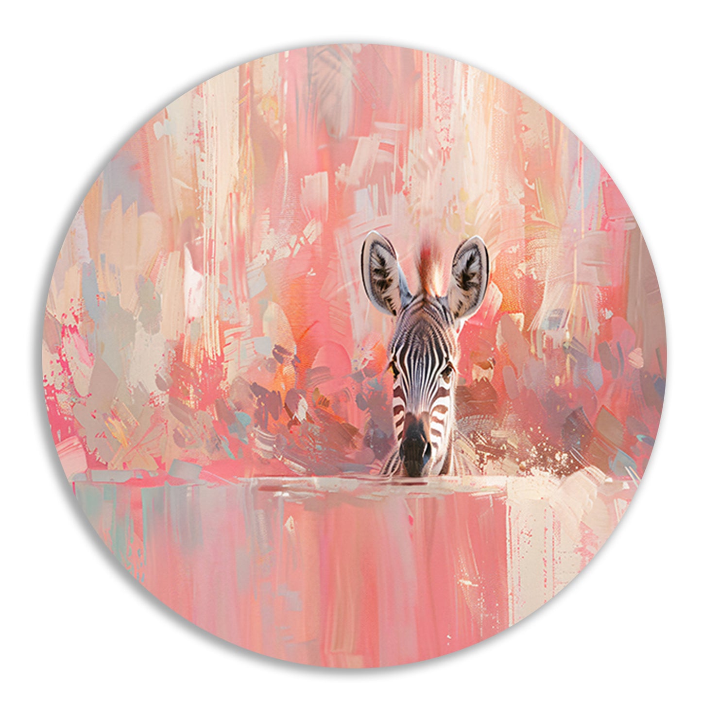 Zebra in kleurrijke abstracte kunstomgeving aluminium muurcirkel