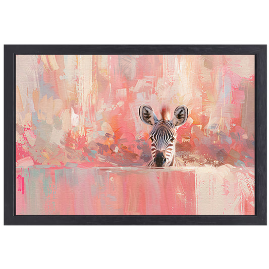 Zebra in kleurrijke abstracte kunstomgeving canvas met baklijst