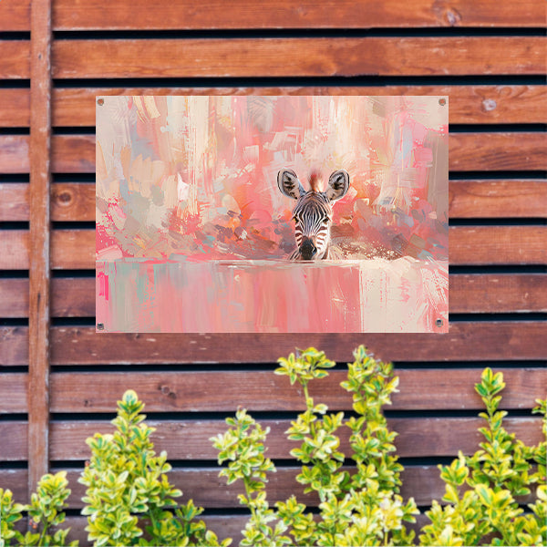 Zebra in kleurrijke abstracte kunstomgeving tuinposter