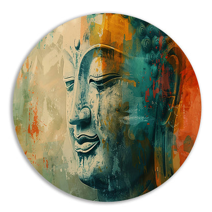 Mystieke abstracte Boeddha in levendige kleuren aluminium muurcirkel