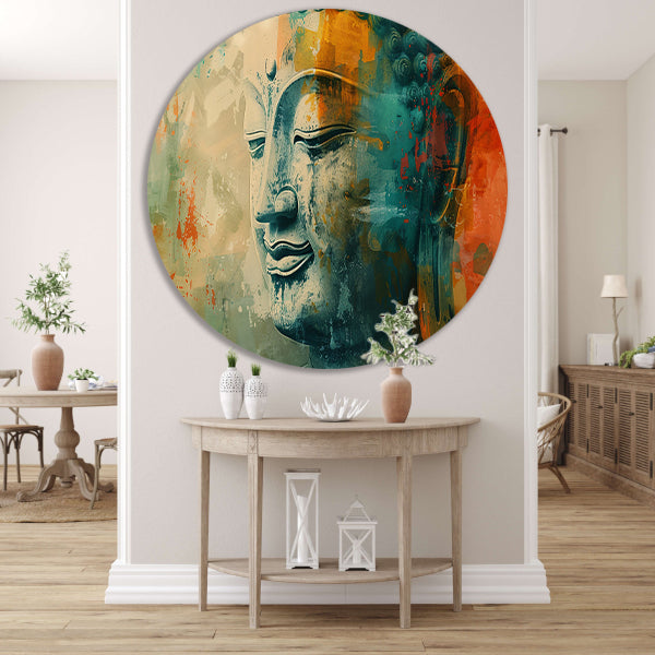Mystieke abstracte Boeddha in levendige kleuren aluminium muurcirkel