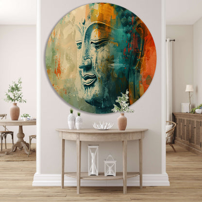 Mystieke abstracte Boeddha in levendige kleuren aluminium muurcirkel