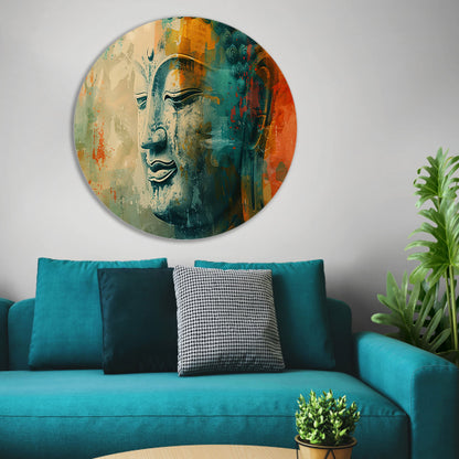 Mystieke abstracte Boeddha in levendige kleuren aluminium muurcirkel