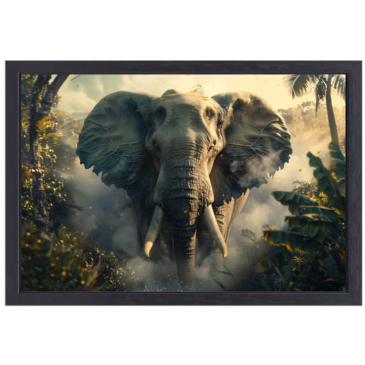 Majestueuze olifant in mistige ochtend canvas met baklijst