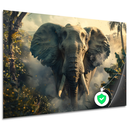 Majestueuze olifant in mistige ochtend poster