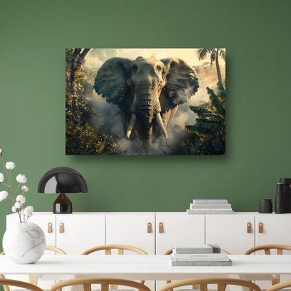 Majestueuze olifant in mistige ochtend canvas