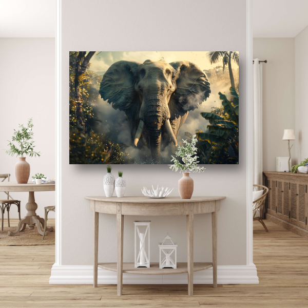 Majestueuze olifant in mistige ochtend canvas