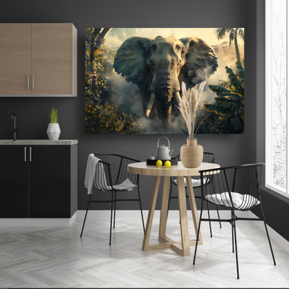 Majestueuze olifant in mistige ochtend canvas