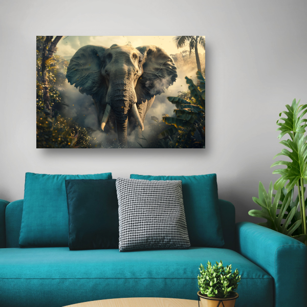 Majestueuze olifant in mistige ochtend canvas