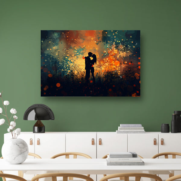 Omarmd Paar in Schemerlicht canvas