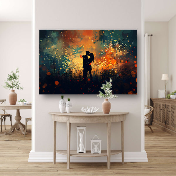 Omarmd Paar in Schemerlicht canvas
