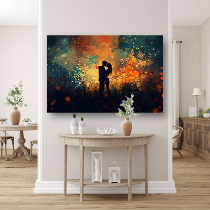 Omarmd Paar in Schemerlicht canvas