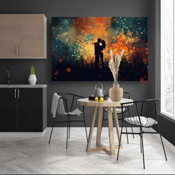 Omarmd Paar in Schemerlicht canvas