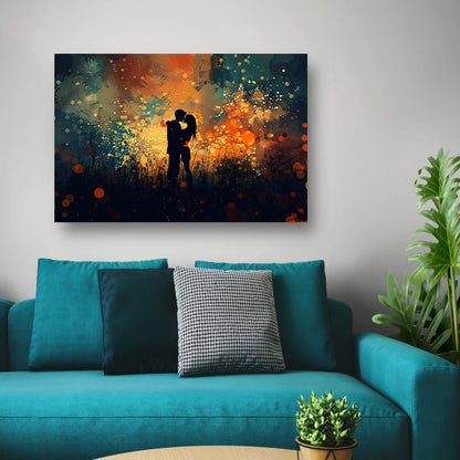 Omarmd Paar in Schemerlicht canvas