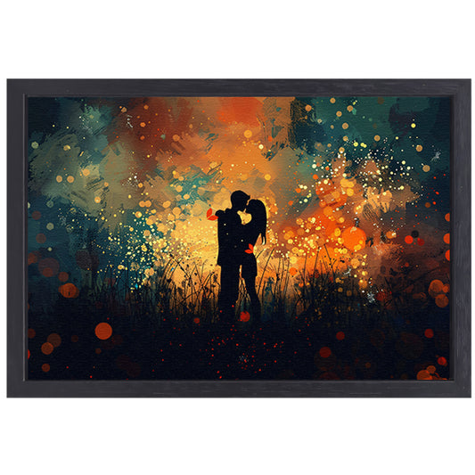 Omarmd Paar in Schemerlicht canvas met baklijst