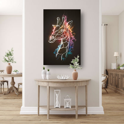 Giraffe Omhuld door Abstracte Kleurrijke Nevel canvas