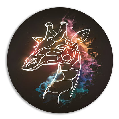 Giraffe Omhuld door Abstracte Kleurrijke Nevel aluminium muurcirkel