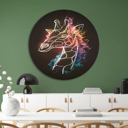 Giraffe Omhuld door Abstracte Kleurrijke Nevel aluminium muurcirkel