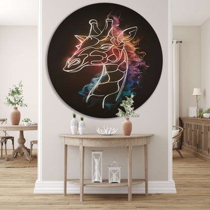 Giraffe Omhuld door Abstracte Kleurrijke Nevel aluminium muurcirkel