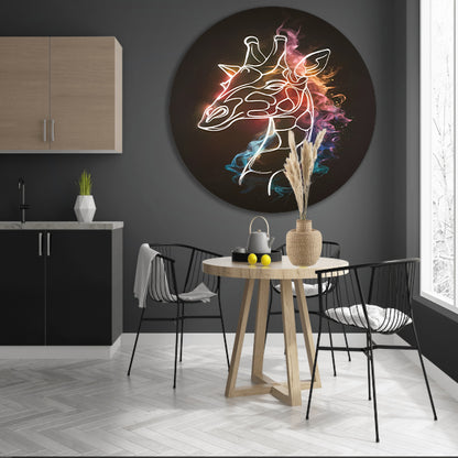 Giraffe Omhuld door Abstracte Kleurrijke Nevel aluminium muurcirkel