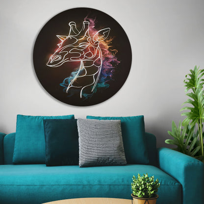 Giraffe Omhuld door Abstracte Kleurrijke Nevel aluminium muurcirkel