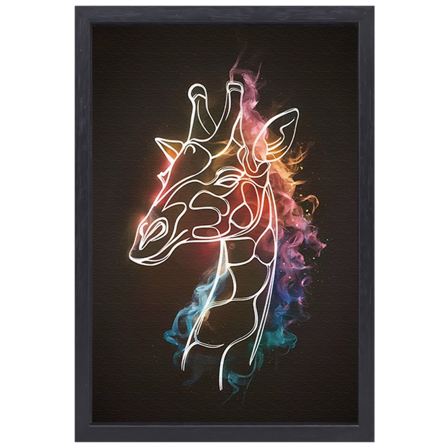 Giraffe Omhuld door Abstracte Kleurrijke Nevel canvas met baklijst